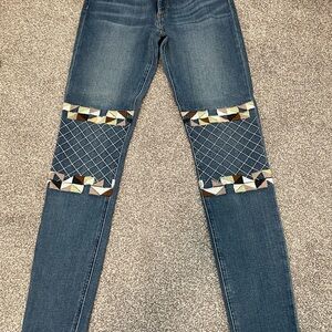 Geometric Patterned Blue Jeans